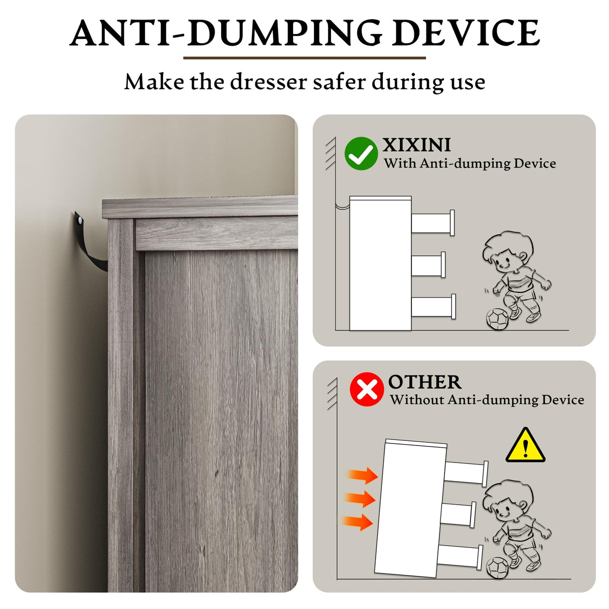 Dresser for Bedroom with 4 Drawers, Farmhouse Chest of Drawers with Natural Texture and LED Lights, Wide Wood Rustic Closet Storage Organizer, Modern Dresser TV Stand for Living Room, Entryway, Grey Xixini