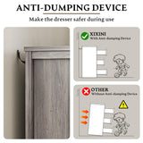 Dresser for Bedroom with 4 Drawers, Farmhouse Chest of Drawers with Natural Texture and LED Lights, Wide Wood Rustic Closet Storage Organizer, Modern Dresser TV Stand for Living Room, Entryway, Grey Xixini