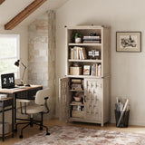 LINSY HOME Farmhouse Bookcases with Doors, Floor Standing 6-Shelf Display Storage Shelves, 72 in Tall Bookshelves for Home Office, Living Room, Light Gray LINSY HOME