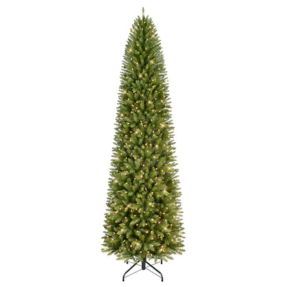 Puleo International 9 Foot Pre-Lit Fraser Fir Pencil Artificial Christmas Tree with 550 UL Clear Lights, Green