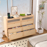 HPWLYO Rattan Dresser for Bedroom with LED Light, 4 Drawer Tall Rattan Dressers with Charging Station, Dressers Chests of Drawers,Bedroom Closet Dresser for Bedroom, Hallway,Entryway HPWLYO