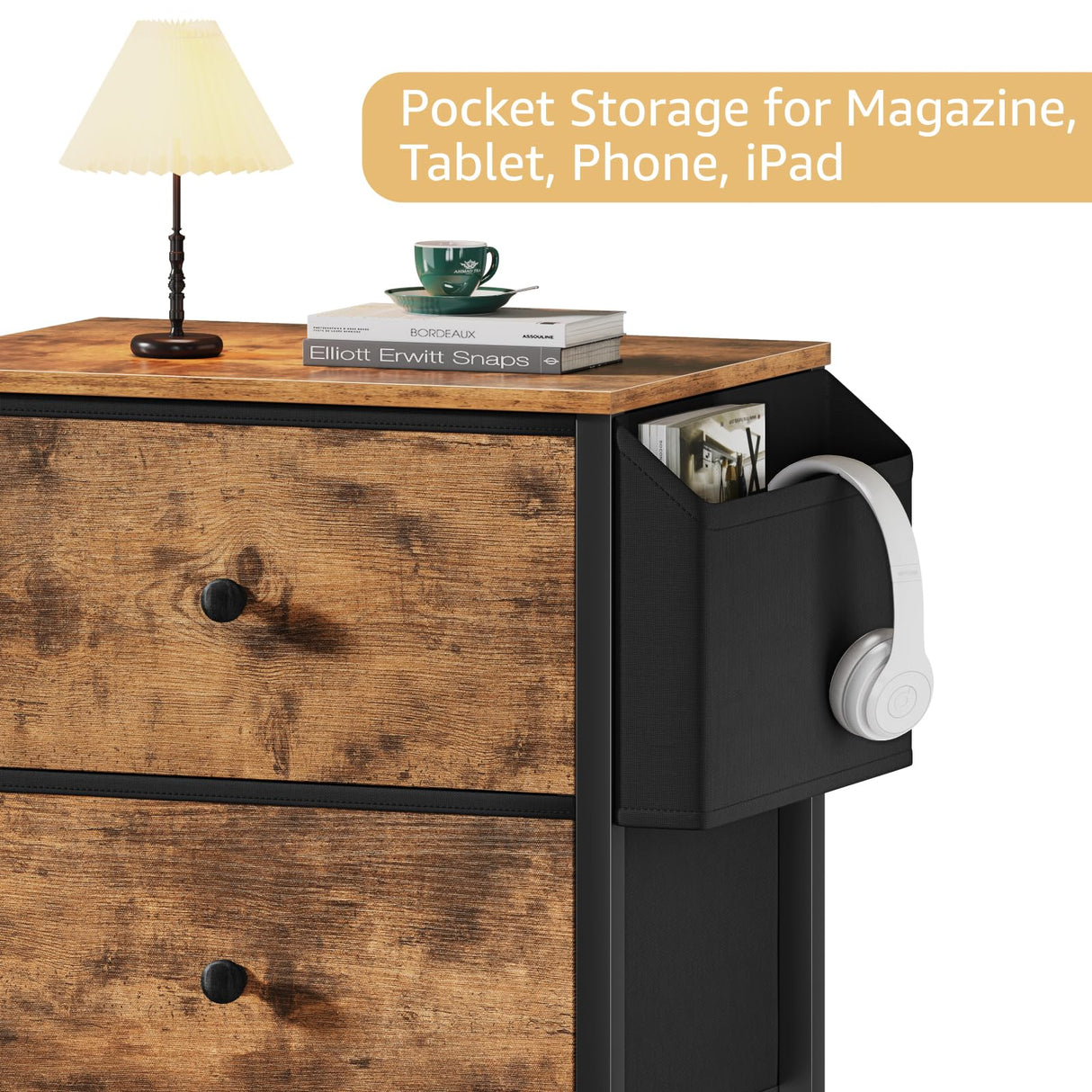 BOLUO Nightstands Set of 2 with Drawers, Small Night Stand with Pocket 2 Drawer Dresser for Bedroom Set End Table Brown BOLUO