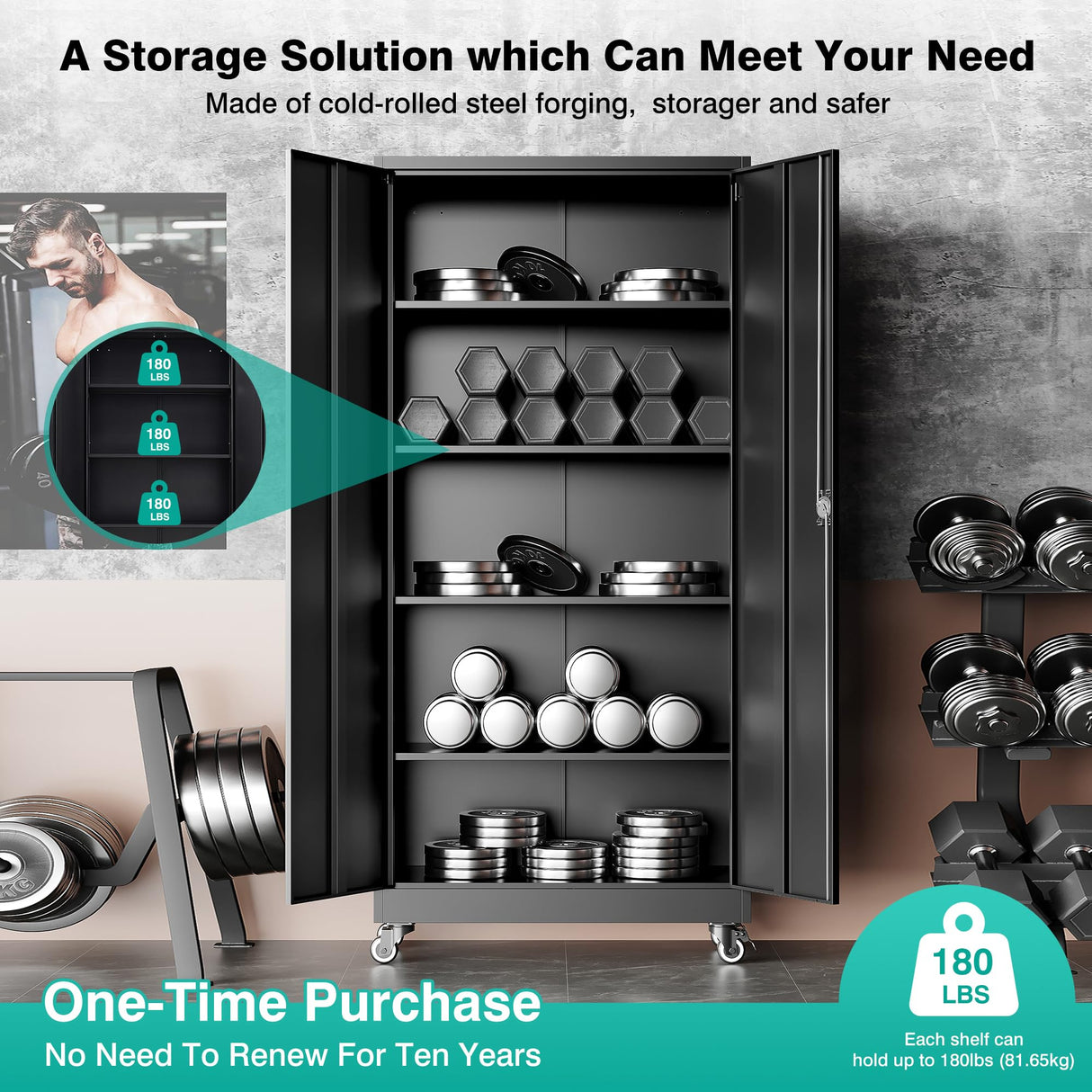 SISESOL Metal Storage Cabinet with Wheels,Rolling Garage Storage Cabinet with Lock,Black Metal Cabinet with Wheels and Shelves,Tool Cabinet,Tall Storage Cabinet on Wheels for Garage,Home,Office,Shop SISESOL