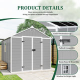 Outdoor Storage Shed 8x8 FT, Resin Shed with Floor & Window, Lockable Door, Vents, Outside Sheds & Garden Shed for Patio Furniture, Gardening Tools, Pool Equipment (Grey, 8 * 8ft) OUEEEDD