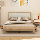 HOMCOM Queen Size Bed Frame with Upholstered Headboard, Platform Bed Frame with Wooden Slats, No Box Spring Needed, Easy Assembly, Oak HOMCOM