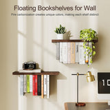 BUTUNITA Floating Bookshelves for Wall, Rustic Wood Hanging Wall Bookshelf, Upside Down Book Shelf and Wall Mounted Bookshelves for Home Decor in Bedroom, Living Room, Carbonized, 2 Pack BUTUNITA