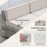 Outsunny 7-Piece Patio Furniture Set, Outdoor Wicker Conversation Set, All Weather PE Rattan Sectional Sofa Set with Cushions and Faux Wood Table, Stripe Pillows, Beige Outsunny