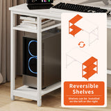 JOISCOPE Computer Desk with USB & Type-C Outlet, Home Office Desk with 2-Tier Storage Shelves, Modern Gaming Desktop Workstation, 60 inches, White JOISCOPE