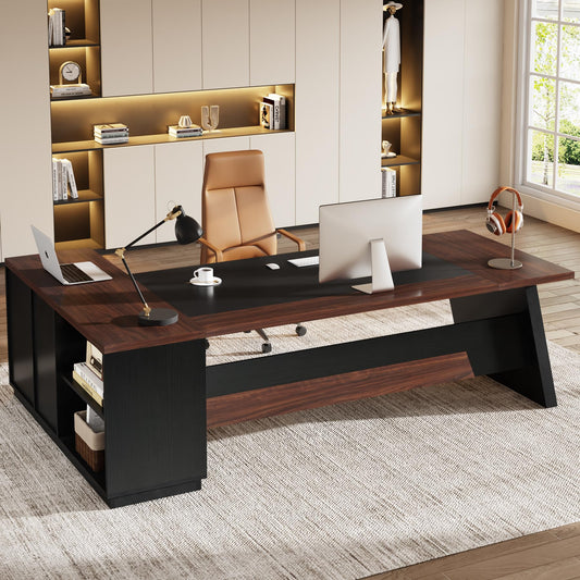 Tribesigns 78" L-Shaped Executive Desk, Large Office Desk with Drawers and Lateral File Cabinet, Business Furniture with Storage Shelves, Modern Computer Desk for Home Office, Walnut & Black - WoodArtSupply