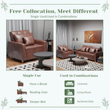 Esright Futon Chair Bed, 3-in-1 Pull-Out Sleeper Sofa Reading Chair for Adults, Convertible Sofa Chair with 3-Level Backrest for Small Space, Dorm, Living Room, Apartment, Office, Saddle Brown Esright