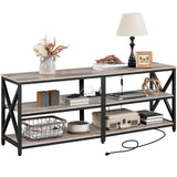 Yaheetech TV Stand with Power Outlet for 75 Inch TV, 3 Tiers TV Storage Cabinet Entertainment Center, Retro 63 Inch Long TV Console Table with Charging Station for Living Room, Gray Yaheetech