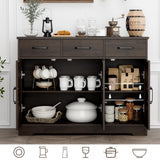 HOSTACK Modern Farmhouse Buffet Sideboard Cabinet, Barn Doors Storage Cabinet with Drawers and Shelves, Wood Coffee Bar Cabinet with Storage for Dining Room, Kitchen, Living Room, Dark Brown HOSTACK