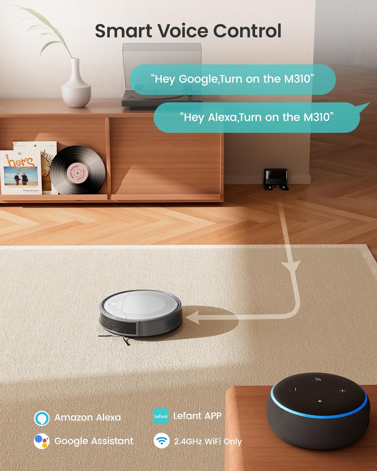 Lefant M310 Robot Vacuum Cleaner,4500Pa Strong Suction, Slim Design, Quiet, PreciSense Obstacle Avoidance, WiFi/App/Voice Control, 160-Min Runtime, Self-Charging, for Pet Hair and Hard Floors, Gray Lefant