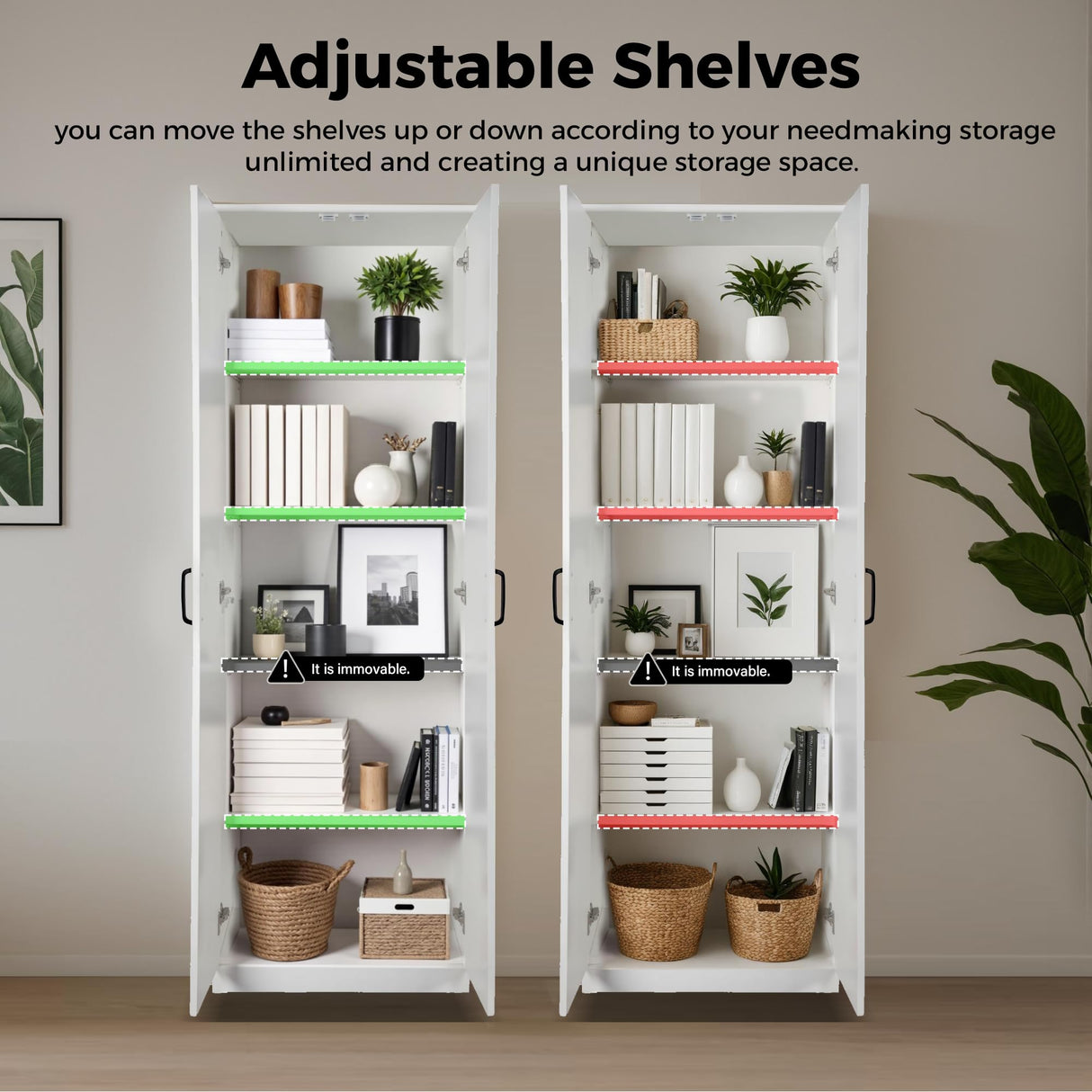 NewBeth 71" Tall Pantry Cabinet/Storage Cabinet, Wood Cupboard with 2 Door and 3 Adjustable Shelves for Kitchen, Dining Room, Living Room, Bathroom (Style 2) NewBeth