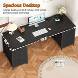 YOMILUVE 60 Inch Computer Desk with 8 Drawers, Home Office Desk with Power Outlets, Work Study Gaming Desk with 8 Fabric Drawers, Black YOMILUVE