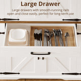 IRONCK Farmhouse Kitchen Pantry Cabinet, Tall Storage Cabinet with 6 Hanging Shelves and Adjustable Shelves, Freestanding Cupboard with Barn Doors for Kitchen, Dining Room， White/Walnut IRONCK