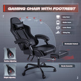 Furmax Gaming Chair, Video Game Chair with Footrest and Massage Lumbar Support, Swivel Seat Height Adjustable Computer Chair with Headrest, Racing E-Sport Gamer Chair (Black) Furmax