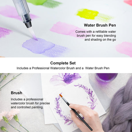 KALOUR 72-Color Professional Watercolor Pencils Set with Brush and Water Brush Pen, Hexagonal Shape, Blendable Wet or Dry, Water-Soluble Colored Pencils for Artists and Beginners KALOUR