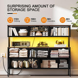 REAHOME Dresser TV Stand with Charging Station and LED Lights, 55” TV Stand with 9 Drawers, Fabric Dresser for Bedroom, Steel Frame, Large Storage Chest of Drawers for Closet, Living Room, Brown REAHOME