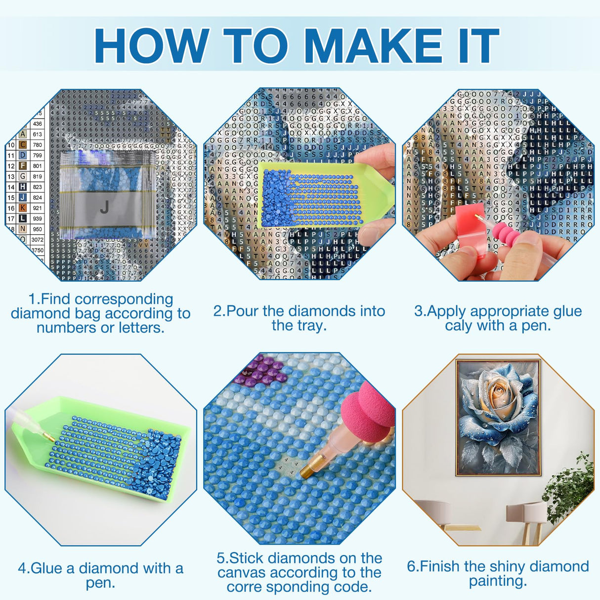 MEIYUDA Rose Diamond Painting Kits for Adults, 5D Blue Flowers Diamond Art Kits for Beginners, Floral DIY Gem Art Crystal Painting for Home Wall Decor Gift 12x16in MEIYUDA