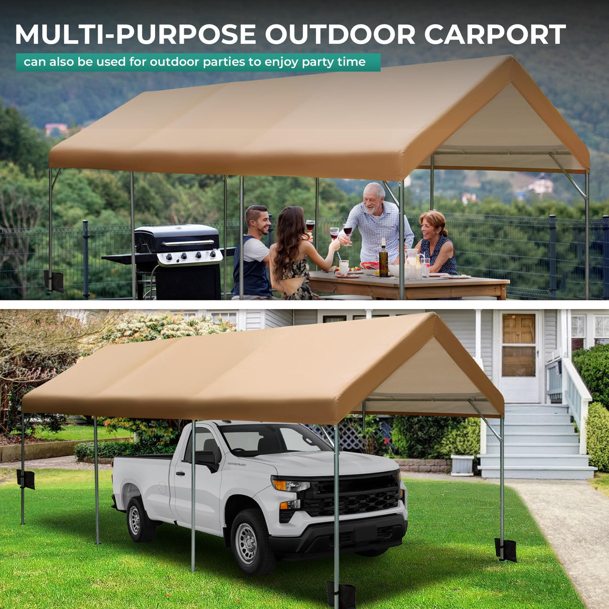 MIXPATIO 10 x 20 ft Heavy Duty Carport Car Canopy, Portable Car Port Garage Party Tent, Galvanized Car Shelter All Weather with Reinforced Steel Frame for Car, Boat, Beige MIXPATIO