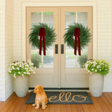 ENVEN Artificial Norfolk Pine & Cedar Christmas Wreath with Velvet Bow – Real Touch Faux Greenery Holiday Front Door Decoration for Indoor Outdoor Use ENVEN