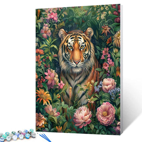 Tucocoo Tiger Paint by Numbers Kits 16x20 inch Canvas, Floral DIY Oil Painting for Adults with Brushes and Acrylic Pigment, Natural Wild Flowers Colorful Picture for Home Decor Gifts (Without Frame) Tucocoo