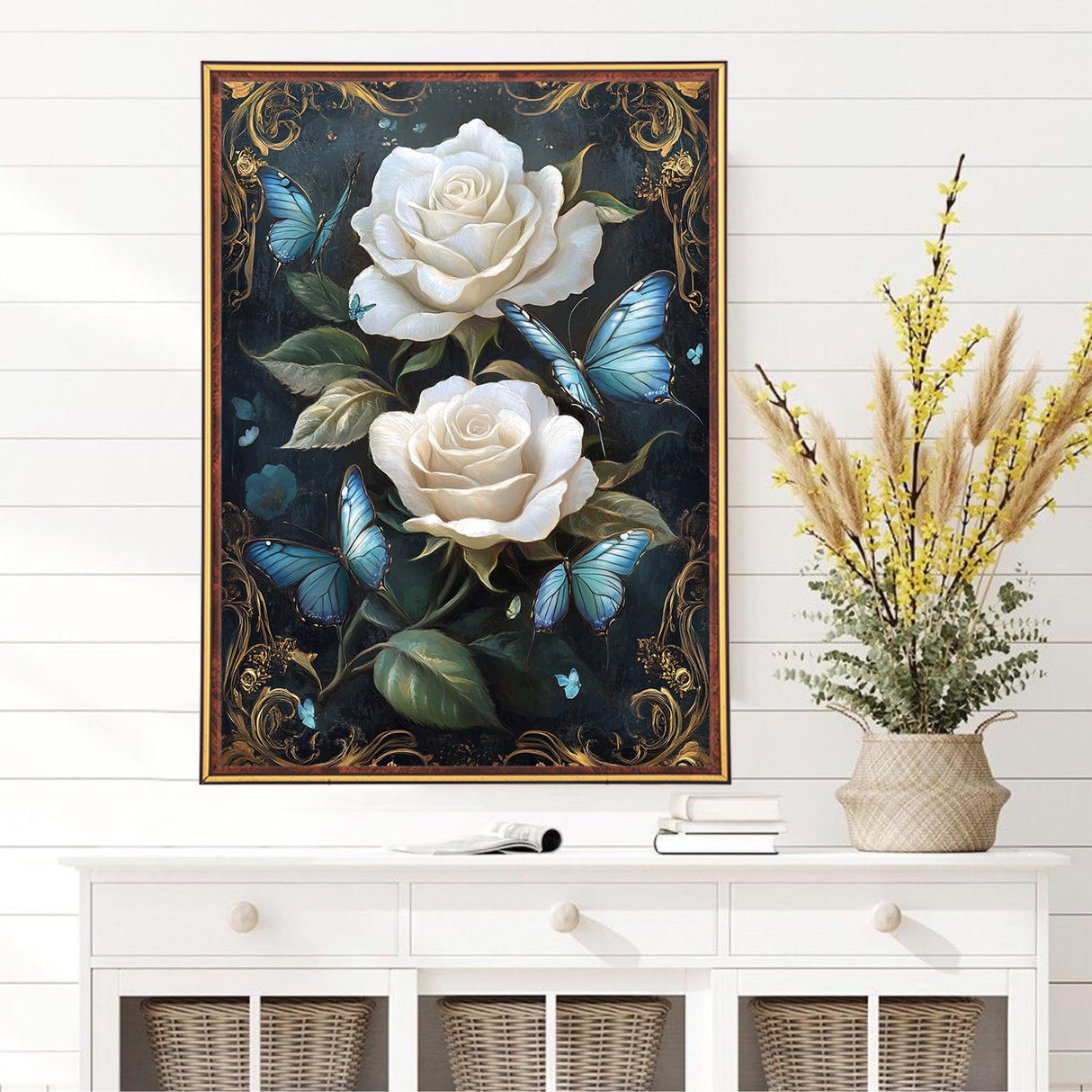 MEIYUDA Flowers Diamond Painting Kits for Adults, Butterfly Rose Diamond Art Kits for Adults Beginners, DIY Full Diamond Art Painting Kit for Present Home Wall Decor 12x16 Inch MEIYUDA