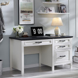 JXQTLINGMU 53INCH Home Office Desk, Modern Farmhouse Computer Desk with File Cabinet Letter T4 F4 Legal, Study Writing Desk, Off White JXQTLINGMU