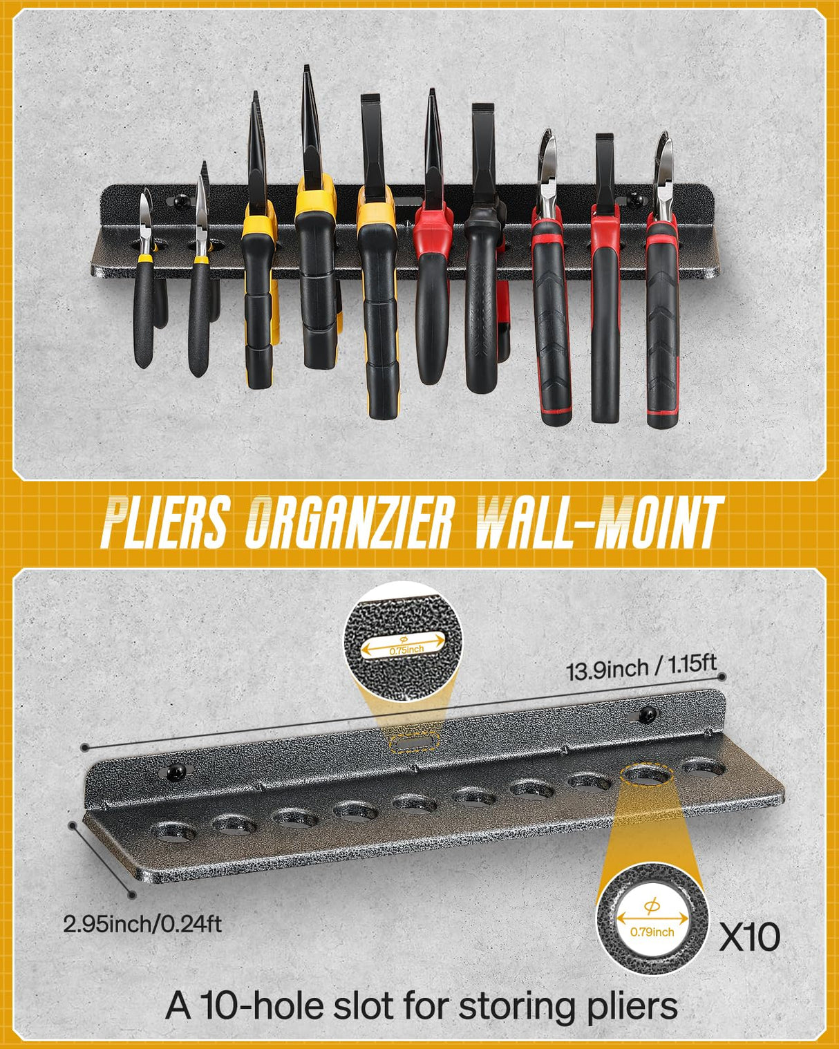 FHXZH Wall Mount Screwdriver Organizer, Pliers Holder, Hammer Rack, 3PCS Alloy Steel Hand Tool Storage Organizer for Garage Workshop FHXZH