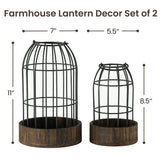 Perfnique Decorative Candle Lantern, Set of 2 Farmhouse Table Lanterns for Home Decor, Rustic Table Centerpieces for Dining Room, Fireplace Mantle Kitchen Decoration (Walnut) PERFNIQUE