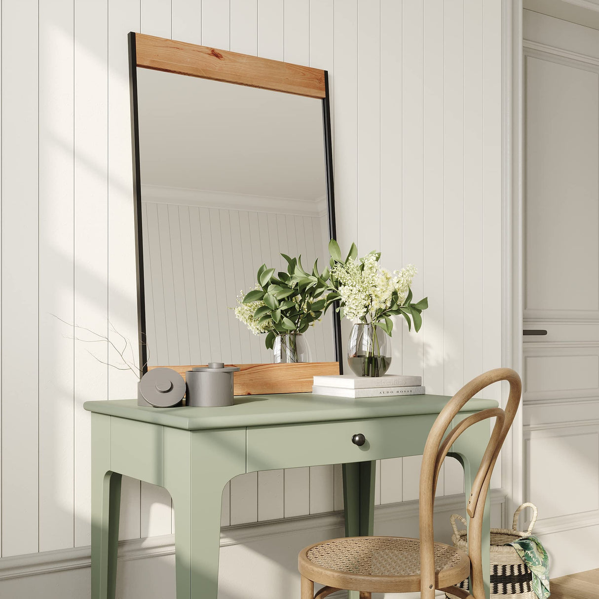 Barnyard Designs 24x36 Wooden Farmhouse Wall Mirror - Modern Rustic Metal and Wood Frame Mirror for Bathroom Vanity, Brown Barnyard Designs