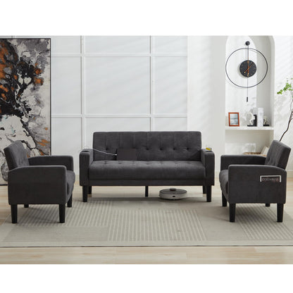 TYBOATLE Sofa Couch, Living Room Furniture Sectional Sofa Sets of 3 Pcs, Tufted Mid-Century Loveseat w/USB, Cupholders & Comfy Single Sofa for Small Space, Apartment, Office (Dark Grey)