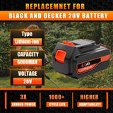 Supowill LBX2020 2Packs 20V 6.0Ah Replacement Battery for Black and Decker 20V Lithium Battery MAX LBXR20 LB20 LBX20 LBX4020 LST220, Compatible with Black and Decker 20V Battery Cordless Tools Supowill