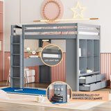 Bellemave Full Size Loft Bed with Desk, Storage, and LED Light in Gray Bellemave