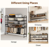 KEETDY 3-Tier Long Shoe Rack for Closet Metal Shoe Organizer for Entryway, Wide Stackable Shoe Storage Shelf with Sturdy Wire Grid for Closet Floor, Bedroom, Black KEETDY