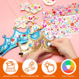 Hoedia 24+37Pcs Foam Crowns Set, Princess Tiaras and Foam DIY Crowns for Kids to Decorate for Birthday Party Crowns Favors with 24 Foam Crowns, 24 Wooden Wands, 12 Rhinestone Stickers,1 Silk Ribbon Hoedia