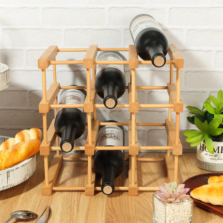 Wooden Wine Rack, 12-Bottle Stackable Wooden Wine Rack, Stackable Modular Wine Storage Racks, DIY Assembly Wine Bottle Holder for Inside Cabinet and Countertop Wensdr