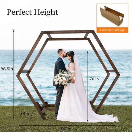 VINGLI Wooden Wedding 7FT Arbor, Wedding Arch for Ceremony, Heptagonal Photo Backdrop Stand for Parties, Garden Decorations, Backyard VINGLI