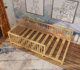 Montessori Floor Bed with Slats for Toddler 54.3'' x 75.2'' Full Size | Pine Wood Natural Solid Frame Bed | Sturdy Design Floor Bed Frame for Boy and Girls (Full, Height : 19 Inches) wood and montessori