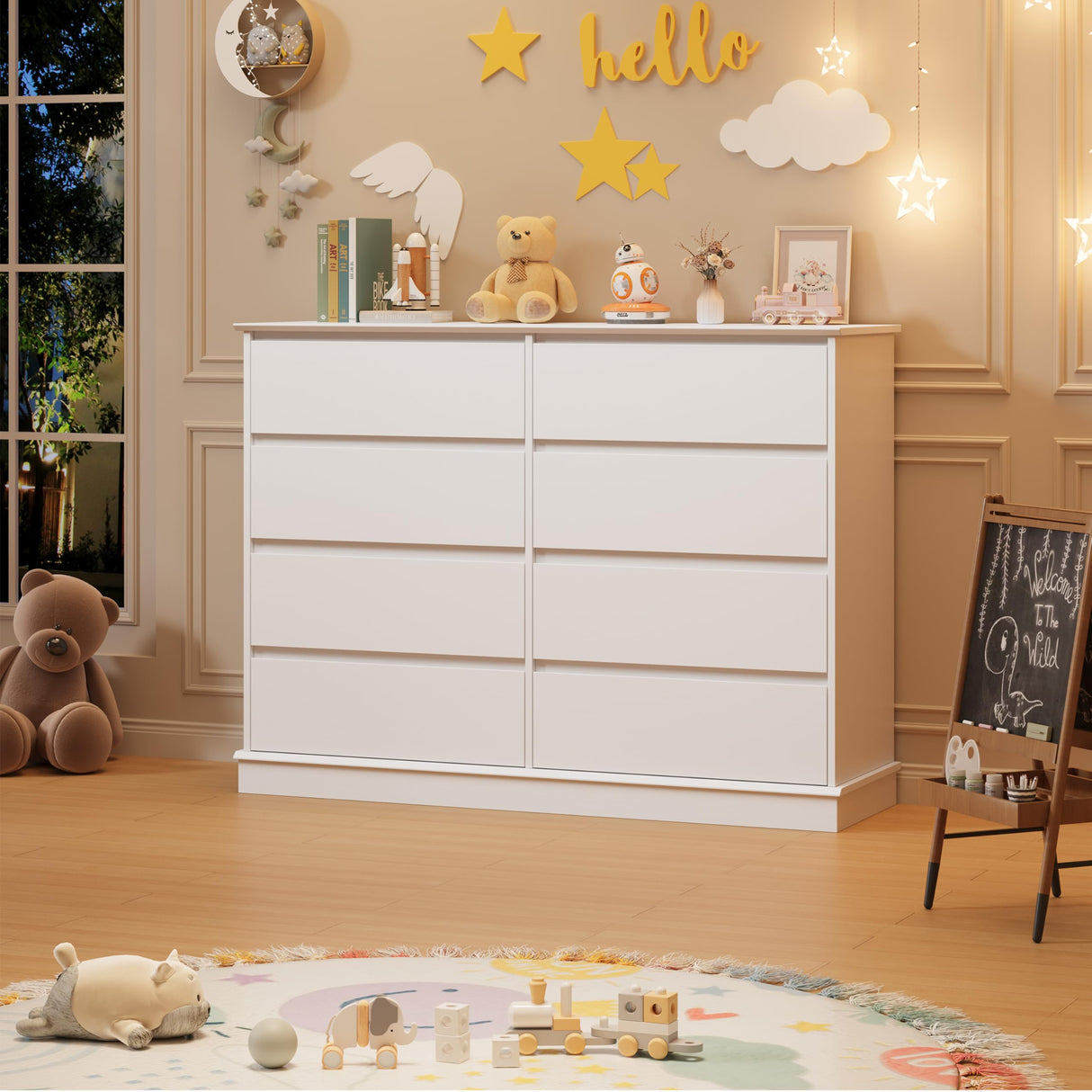 GarveeHome White 8 Drawer Dressers for Bedroom, Chest of Drawers with Deep Drawers, Large Double Dresser for Closet with Wide Top, Horizontal Wooden Dresser for Living Room, Hallway, Kids Room GarveeHome
