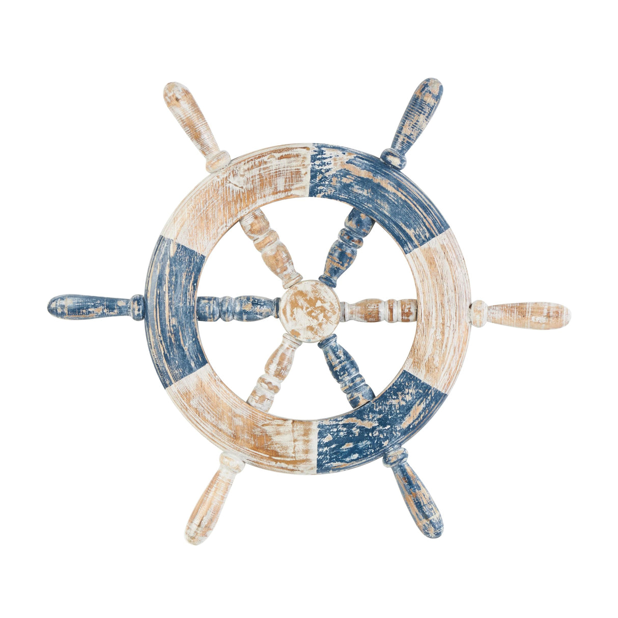 Deco 79 Wood Ship Wheel Home Wall Decor Distressed Two-Toned Wall Sculpture with Brown Accents, Wall Art 19" x 2" x 22", Blue Deco 79