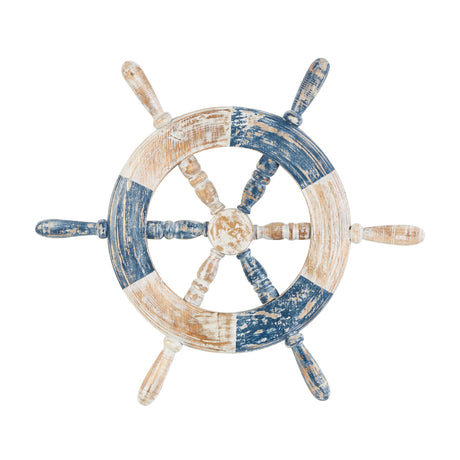 Deco 79 Wood Ship Wheel Home Wall Decor Distressed Two-Toned Wall Sculpture with Brown Accents, Wall Art 19" x 2" x 22", Blue Deco 79