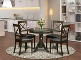 East West Furniture ANBO5-CAP-LC Antique 5 Piece Kitchen Set for 4 Includes a Round Table with Pedestal and 4 Faux Leather Dining Room Chairs, 36x36 Inch East West Furniture