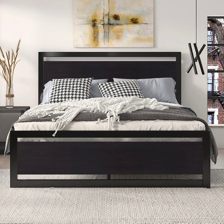 SHA CERLIN Full Size Bed Frame with Modern Headboard, Heavy Duty Platform Metal Base with Square Footboard and 13 Strong Slats Support, No Box Spring Needed, Black SHA CERLIN