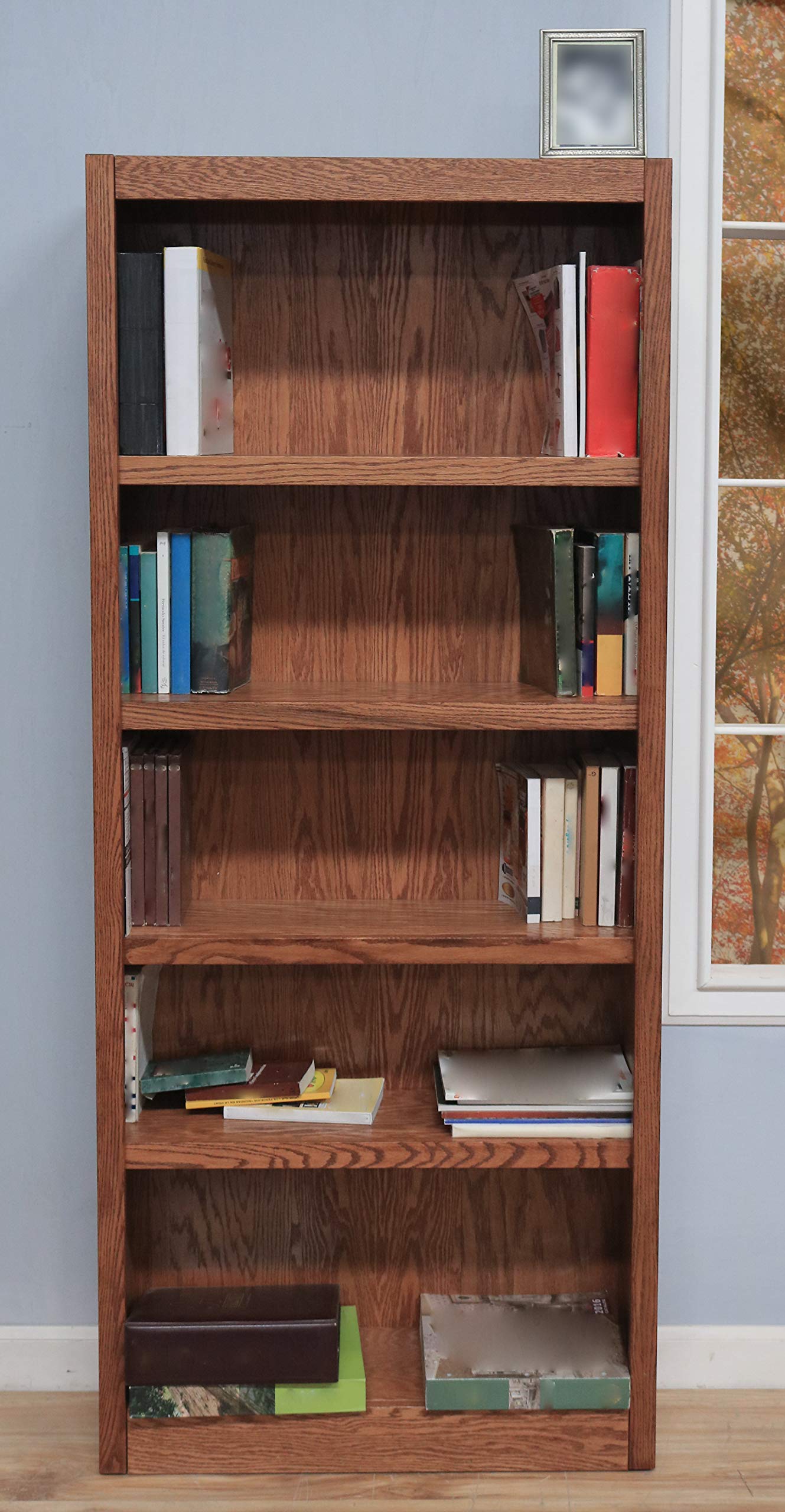 Midas 72" Five Shelf Bookcase in Dry Oak Finish by Concepts In Wood - WoodArtSupply