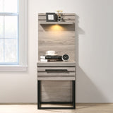 Roundhill Furniture Alvear Upholstered Wood Wallbed Bed with White LED Lights, 2 Nightstand, King, Weathered Gray Roundhill Furniture