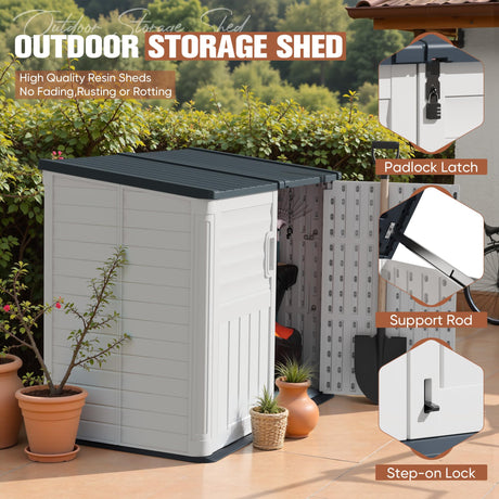 TUOZE 34 Cu Ft Resin Storage Shed with 2 Shelves, Waterproof Outdoor Storage Cabinet with Sloping Roof & Lockable Lid for Garden Tools, Trash Cans (Beige) Tuoze