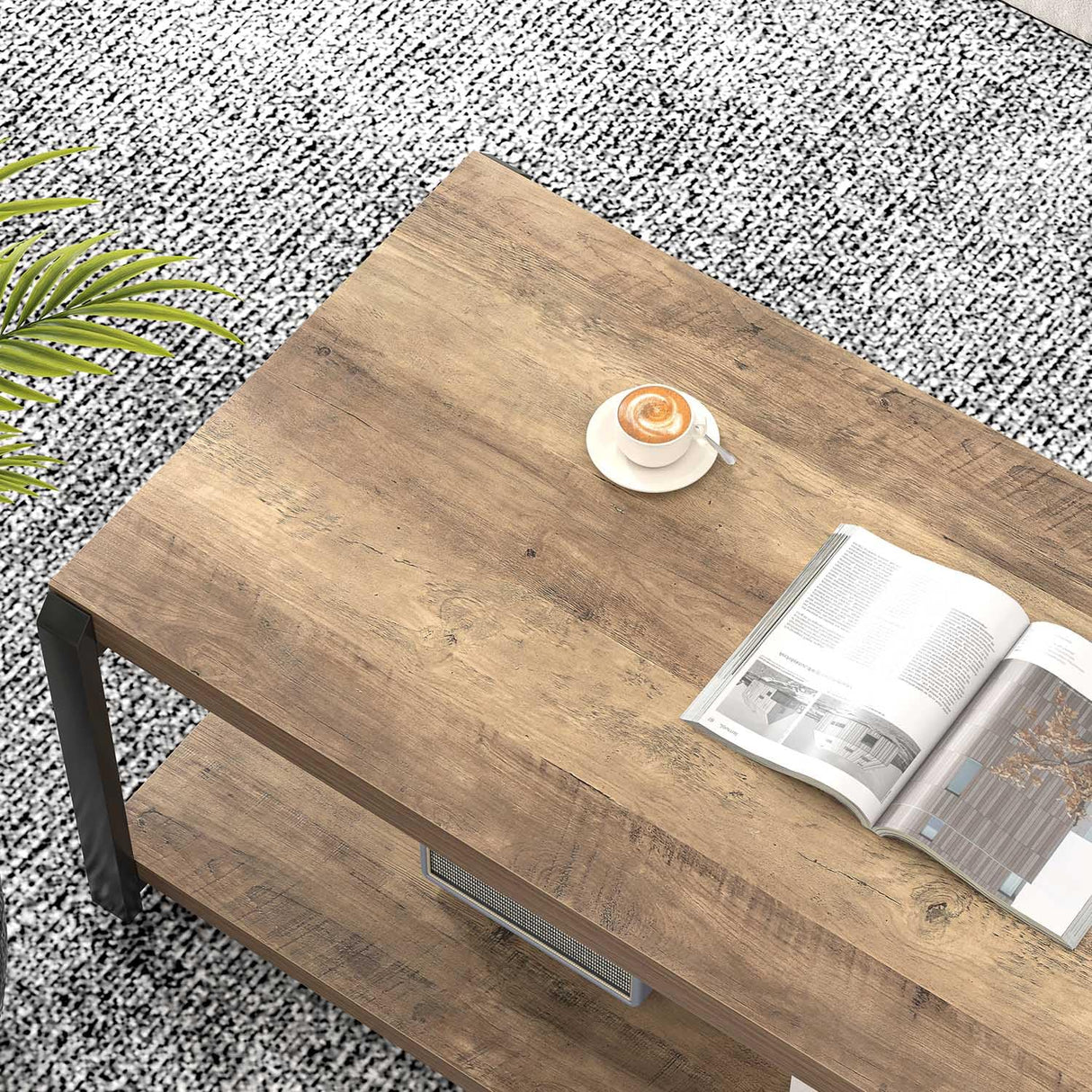 EXCEFUR Modern Coffee Table, Rustic Wood and Metal Center Table for Living Room, Industrial Rectangle Cocktail Tea Table with Storage, Oak EXCEFUR