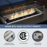 Kurapika 15 Pieces Metal Patio Furniture Set Modern Metal Outdoor Conversation Sets w/45in Propane Fire Pit Table, Patio Sectional Sofa w/5 Inch Cushion, Navy Blue Kurapika